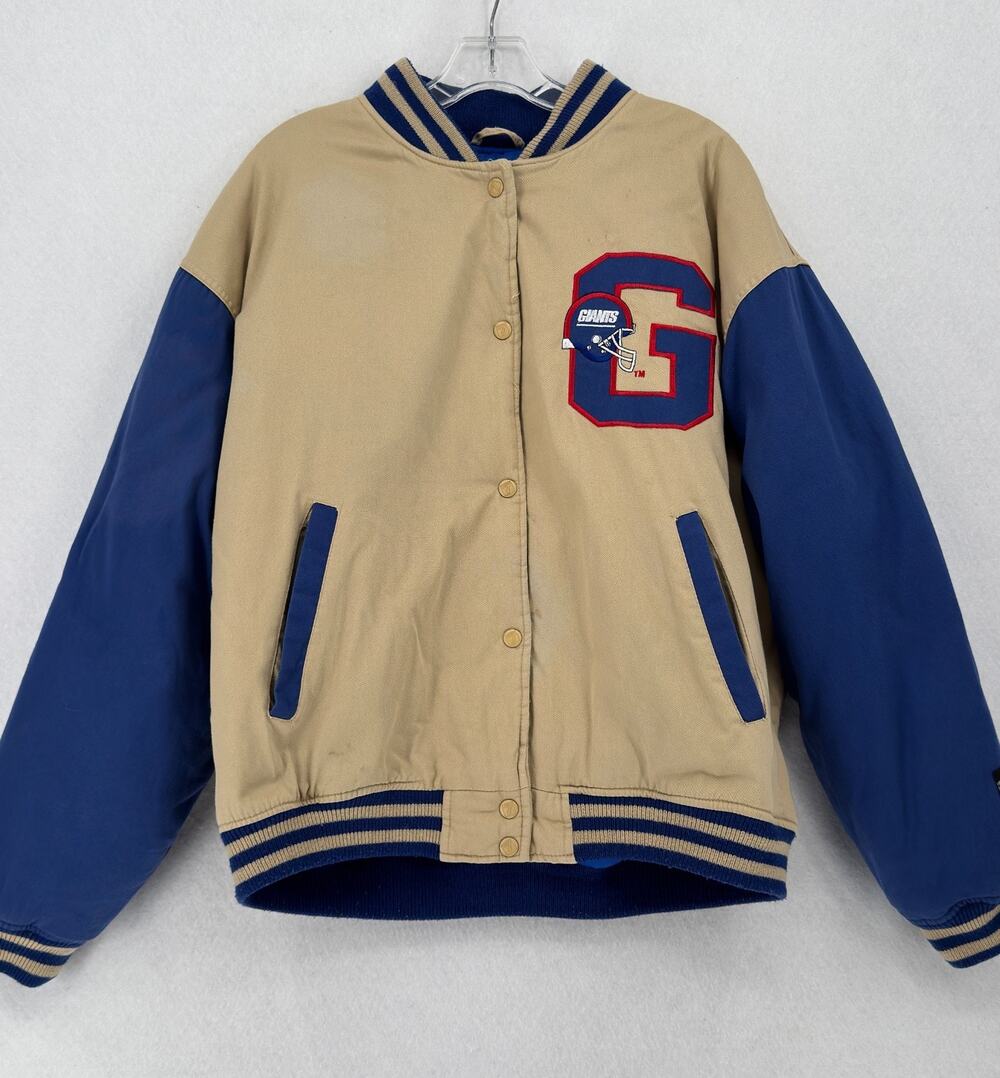 Vintage New York Giants Mens Logo 7 Beige Blue Bomber Varsity Jacket Sz XL